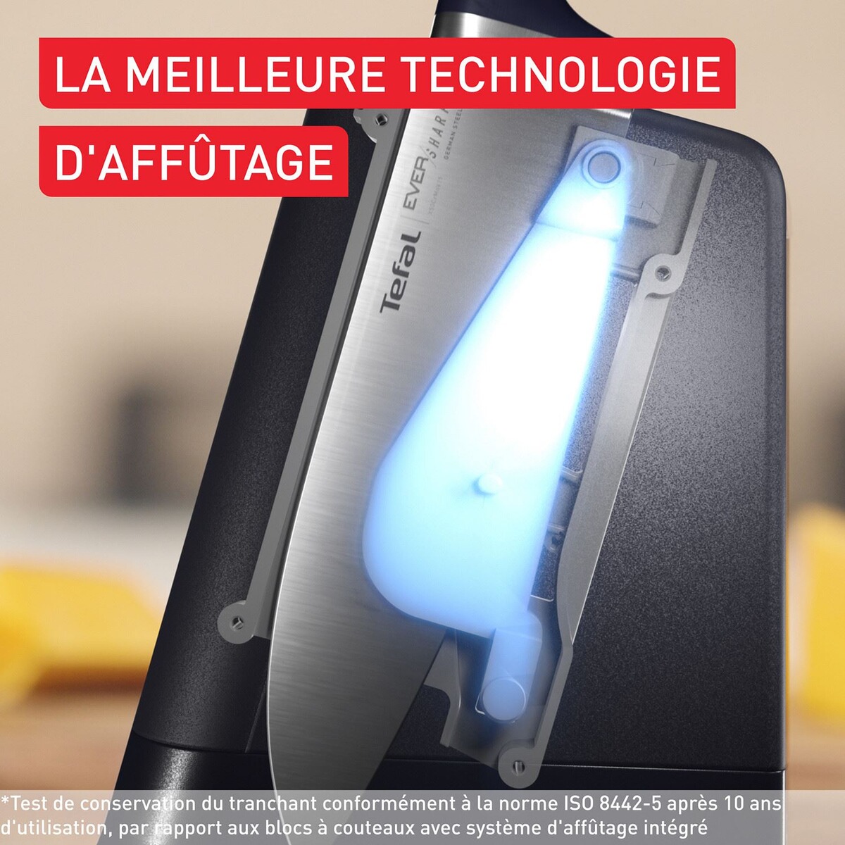 Bloc couteaux EverSharp Pro 16.5cm avec aiguiseur couleur unique, TEFAL