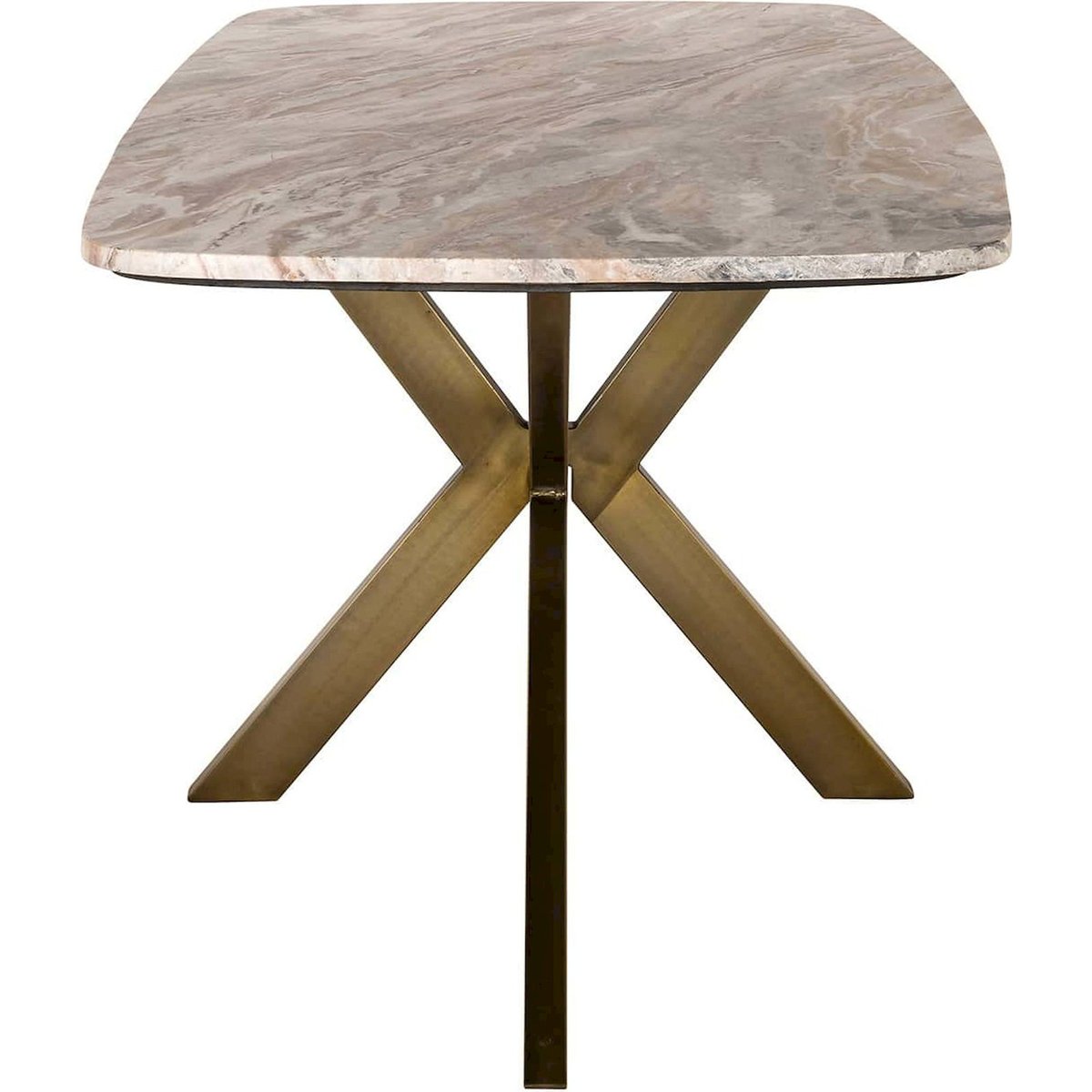 Table à manger ovale en marbre et laiton marbre blanc et laiton brossé, RECOLLECTION