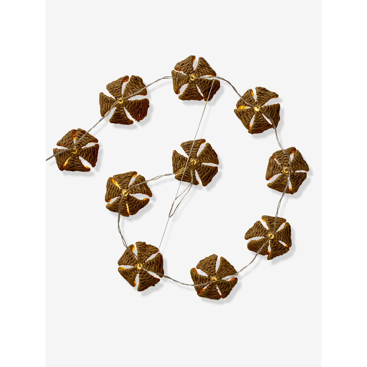 Guirlande lumineuse rotin tressées fleurs beige, VERTBAUDET