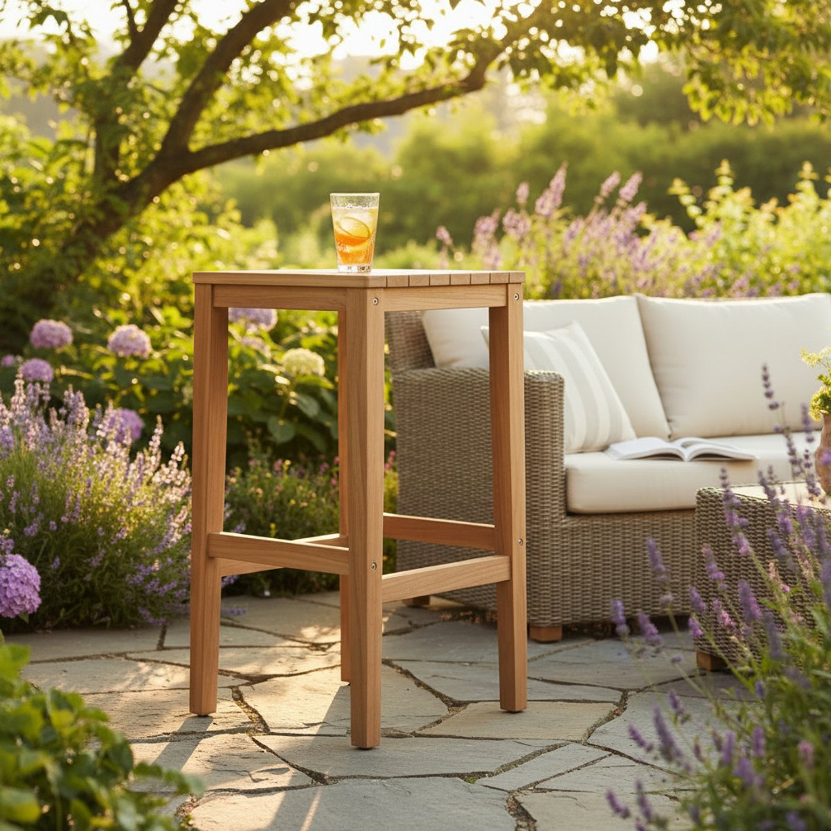 Tabouret de bar en teck massif Sarina naturel, TECK ATTITUDE