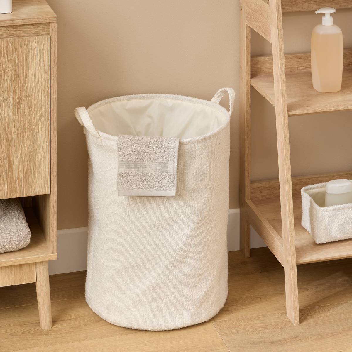 Panier à linge rond pliable BOUCLETTE blanc, 5FIVE SIMPLY SMART