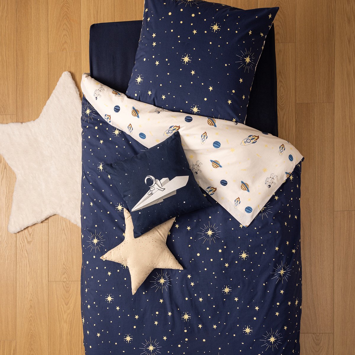 Parure de lit enfant imprimé réversible ESPACE bleu, ATMOSPHERA FOR KIDS