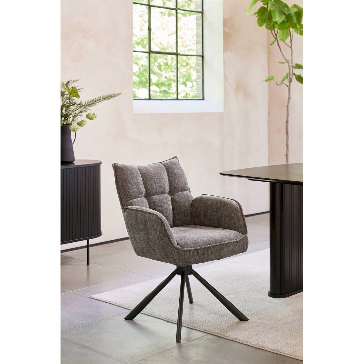 Chaise pivotante rembourrée avec accoudoirs graphite, RECOLLECTION
