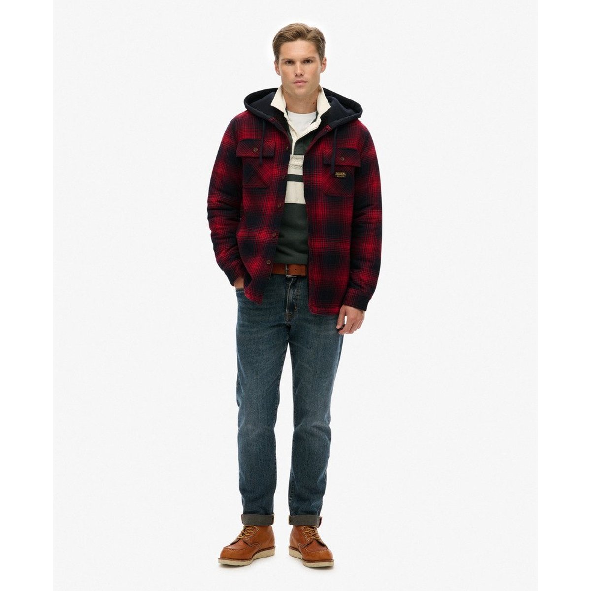Chemise à capuche et à carreaux Surplus dégradé rouge over, SUPERDRY
