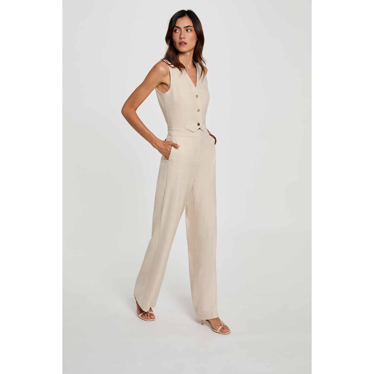 Combinaison large col v beige, MORGAN