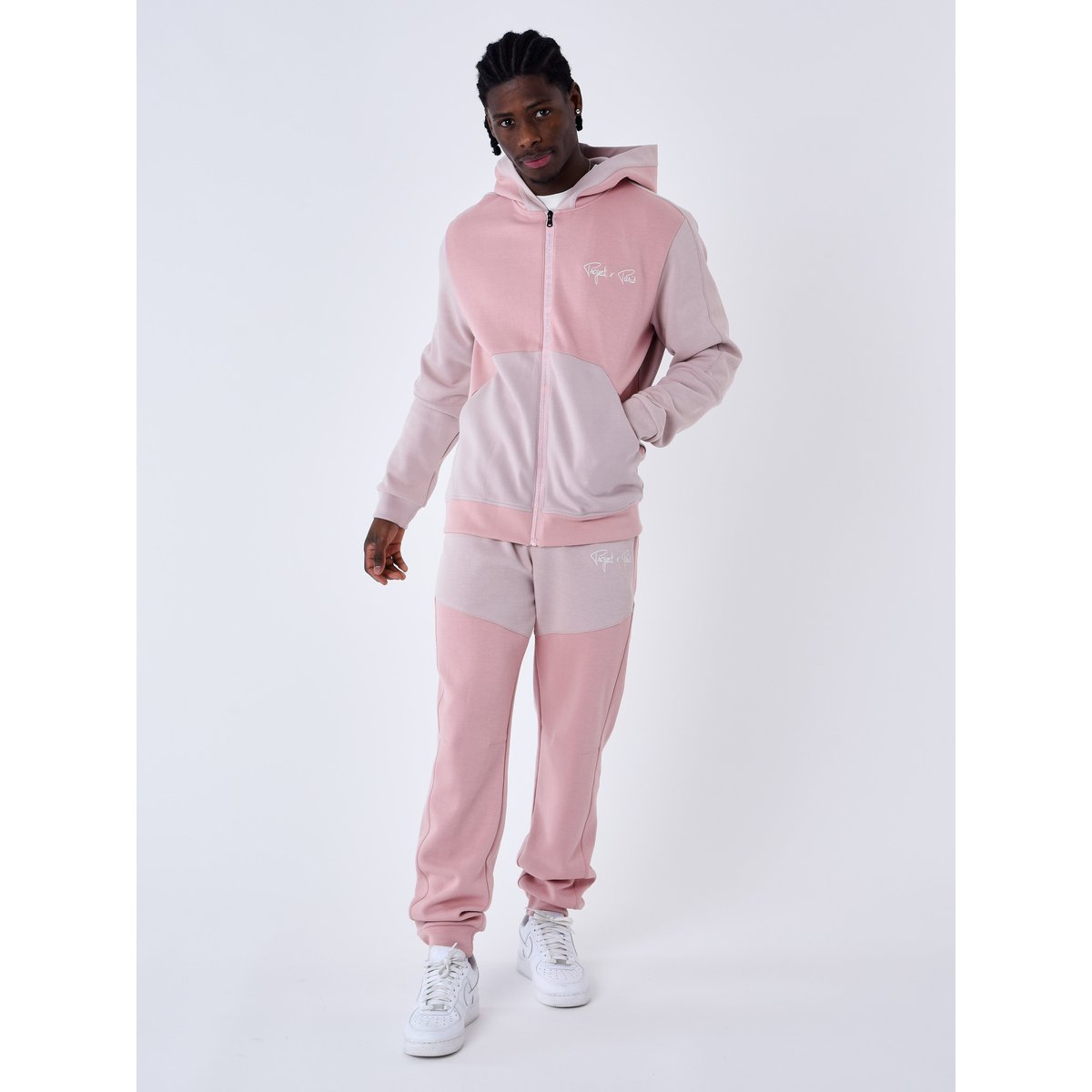 Sweat à Capuche zippé two tone rose poudré, PROJECT X