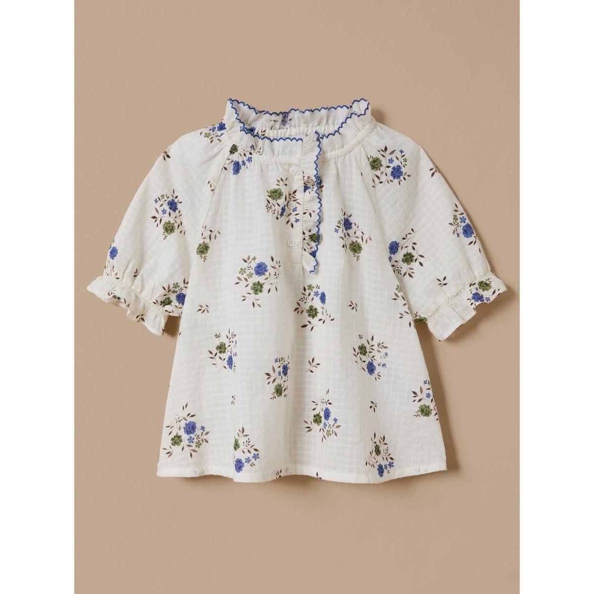 Blouse coton dobby imprimée imprimé rosa blue, CYRILLUS