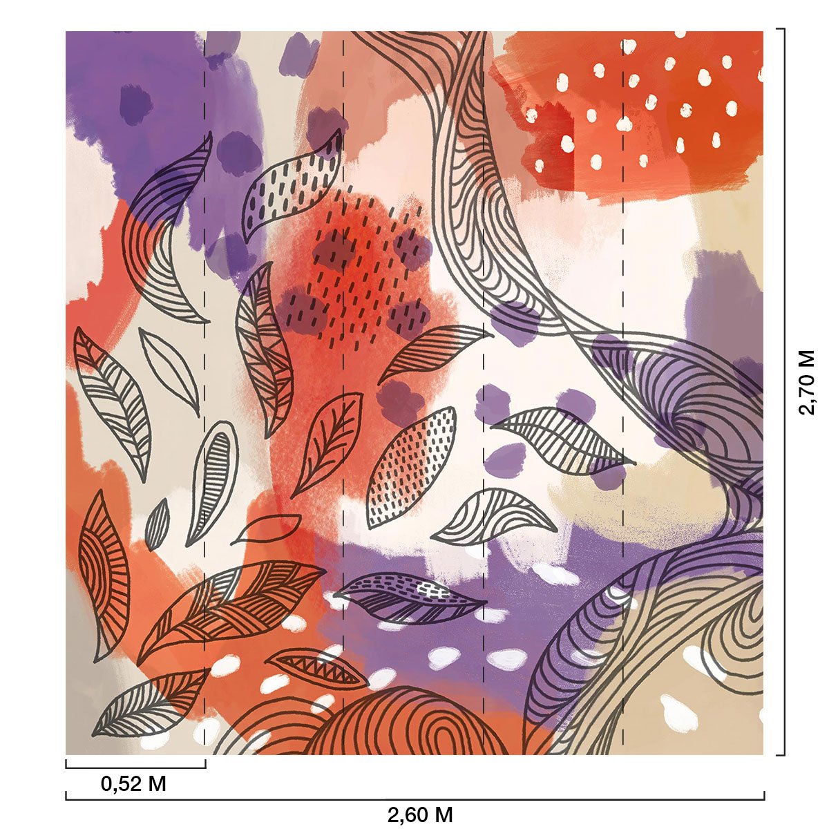 Papier peint graphique feuilles et plumes intissé, HEXOA