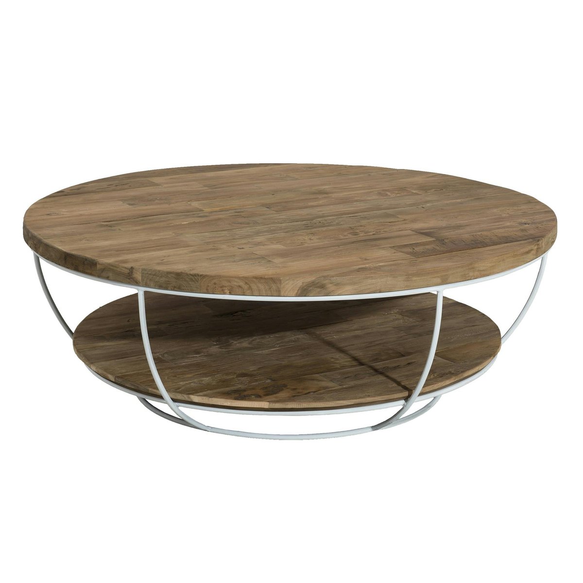 Table basse en teck ronde double plateau SWING blanc, PIER IMPORT