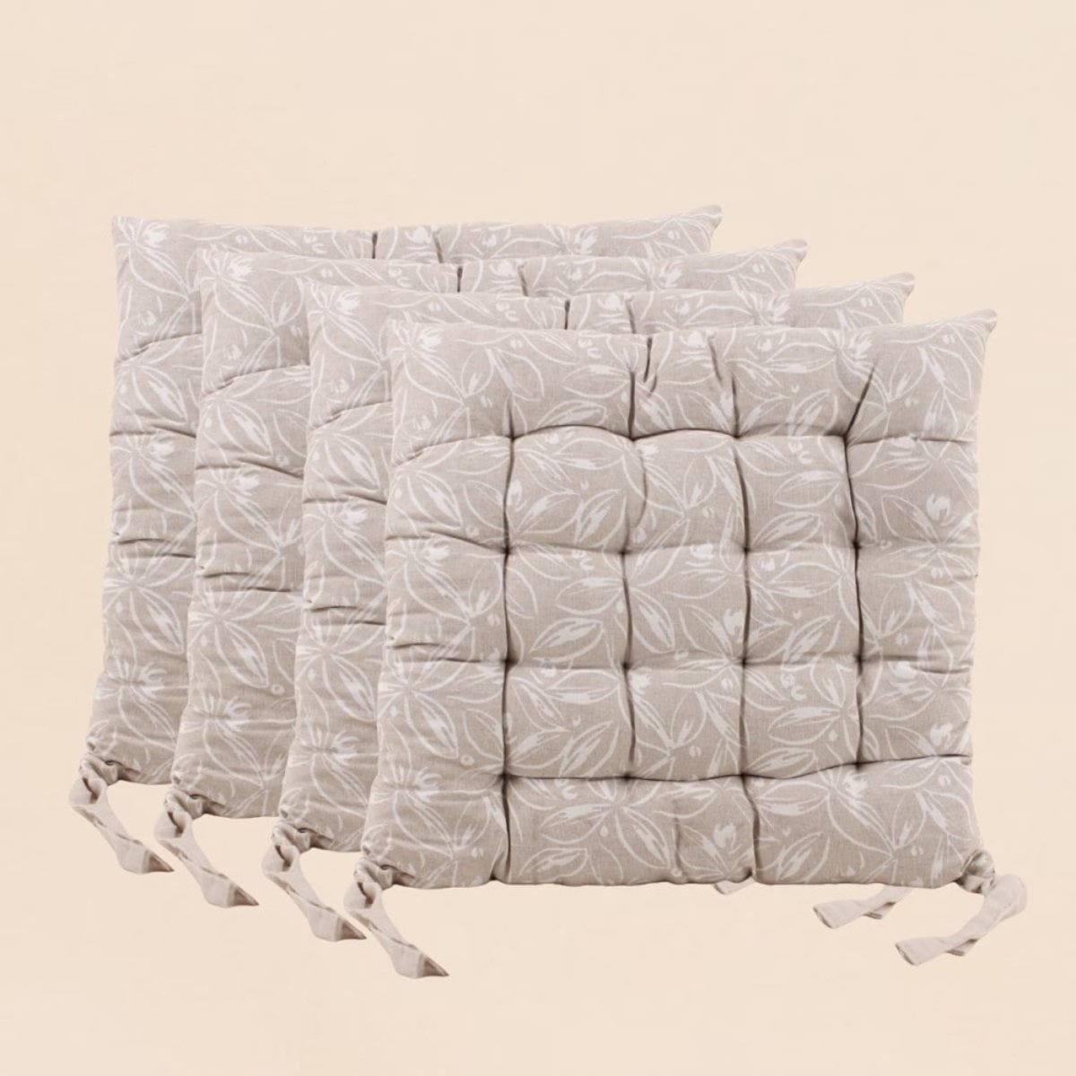 Lot de 4 galettes de chaise en coton à motifs beige, ORNAMI