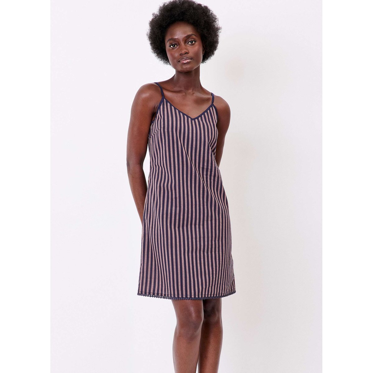 Robe voile de coton bio fines bretelles IONA bleu navy, LA FIANCÉE