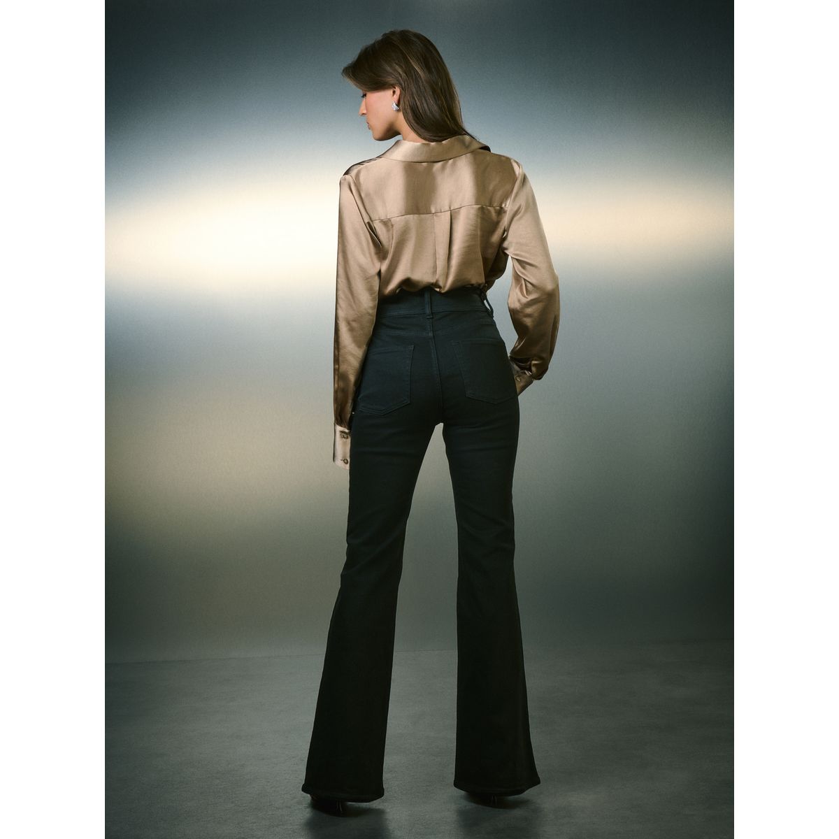 Jean évasé stretch à taille haute noir, NEXT