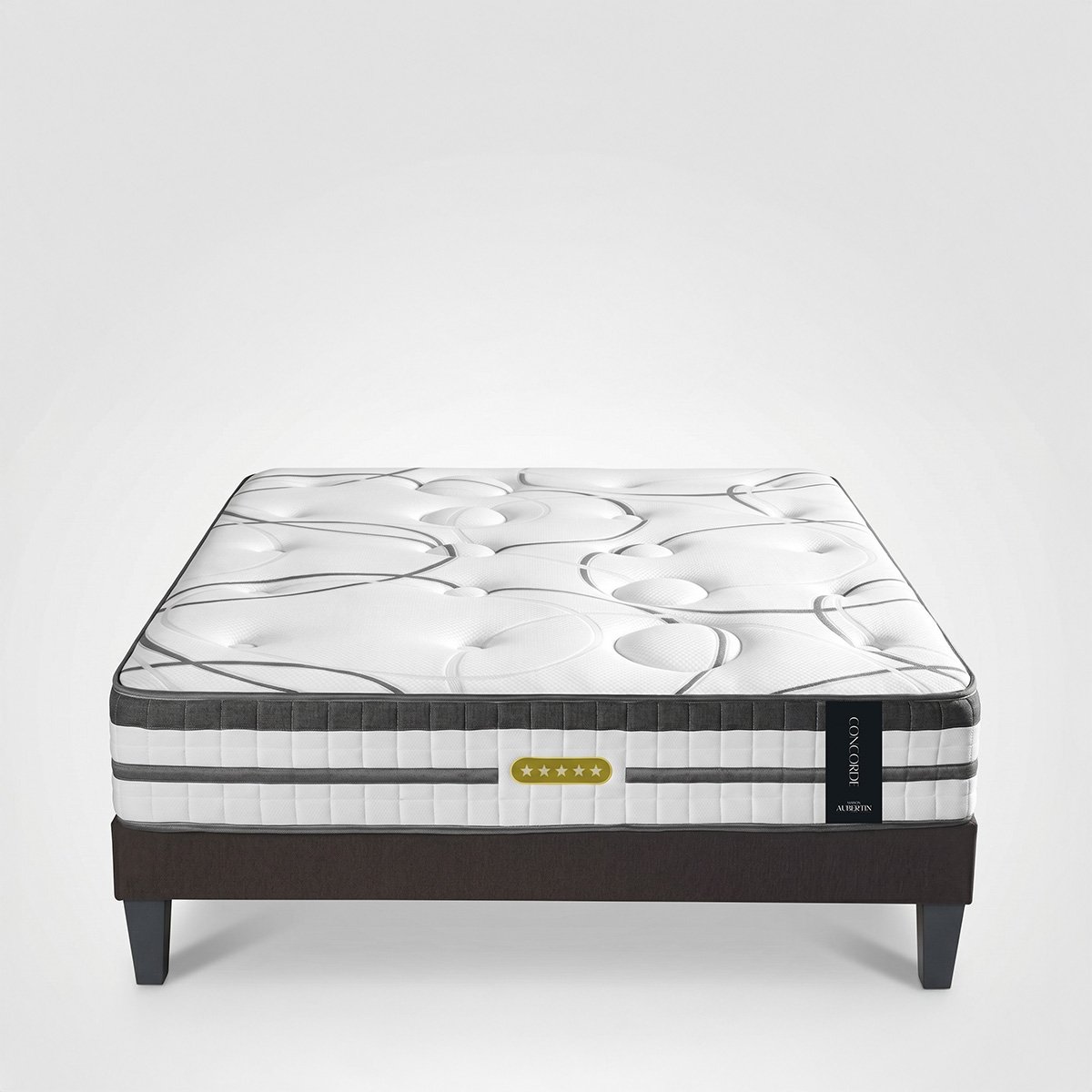 Ensemble sommier tissu et Matelas CONCORDE Ressorts - 26 cm d'épaisseur - Accueil équilibré, soutien ferme blanc, MAISON AUBERTIN