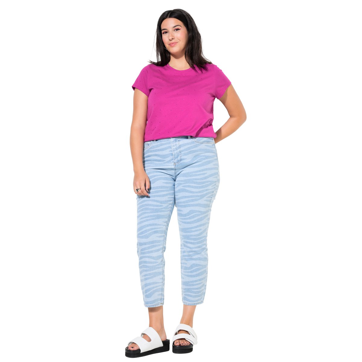 Jean Mom 5 poches, coupe Wide Legs bleu clair, STUDIO UNTOLD