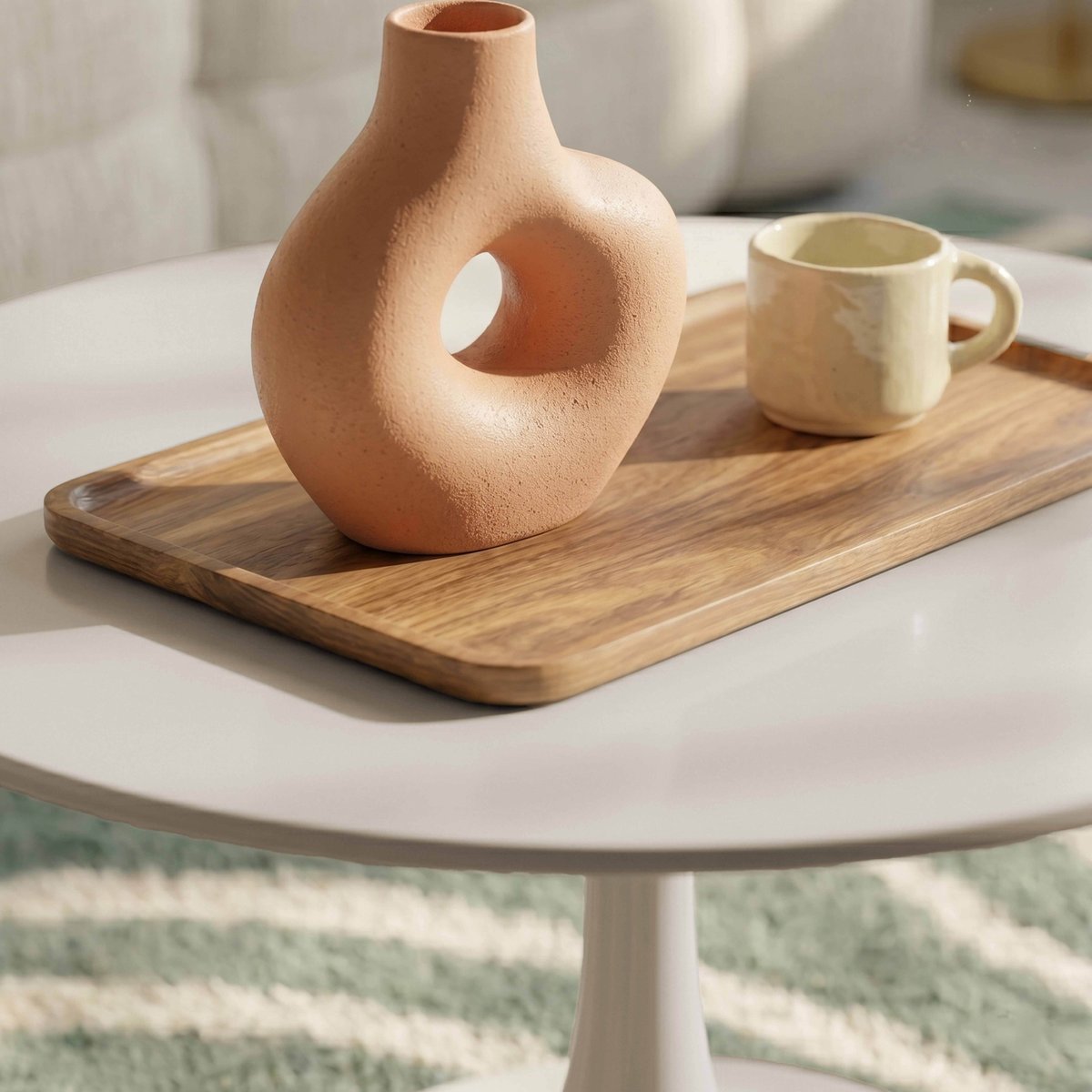 Table basse ronde Ø70 cm, FANCY crème, OVIALA