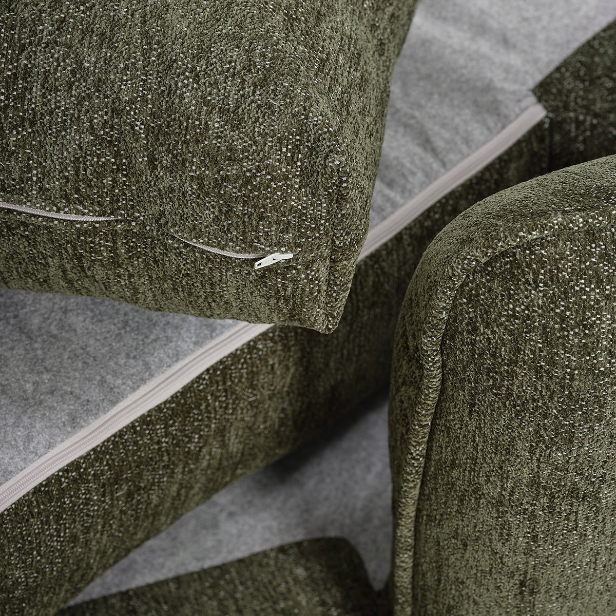 Méridienne droite modulable en chenille chiné LEOPOLD vert, BERAH GETAH