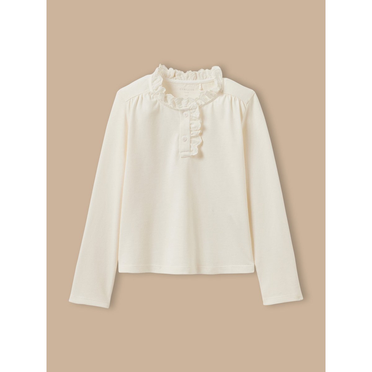 T-shirt  col montant brodé - coton biologique ecru, CYRILLUS