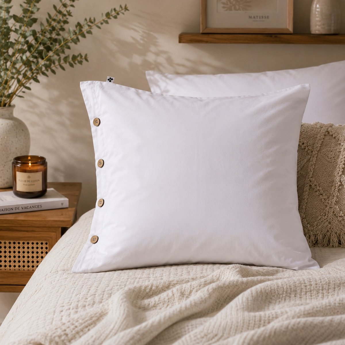 Taie en percale de coton Perrine blanc, EDEN