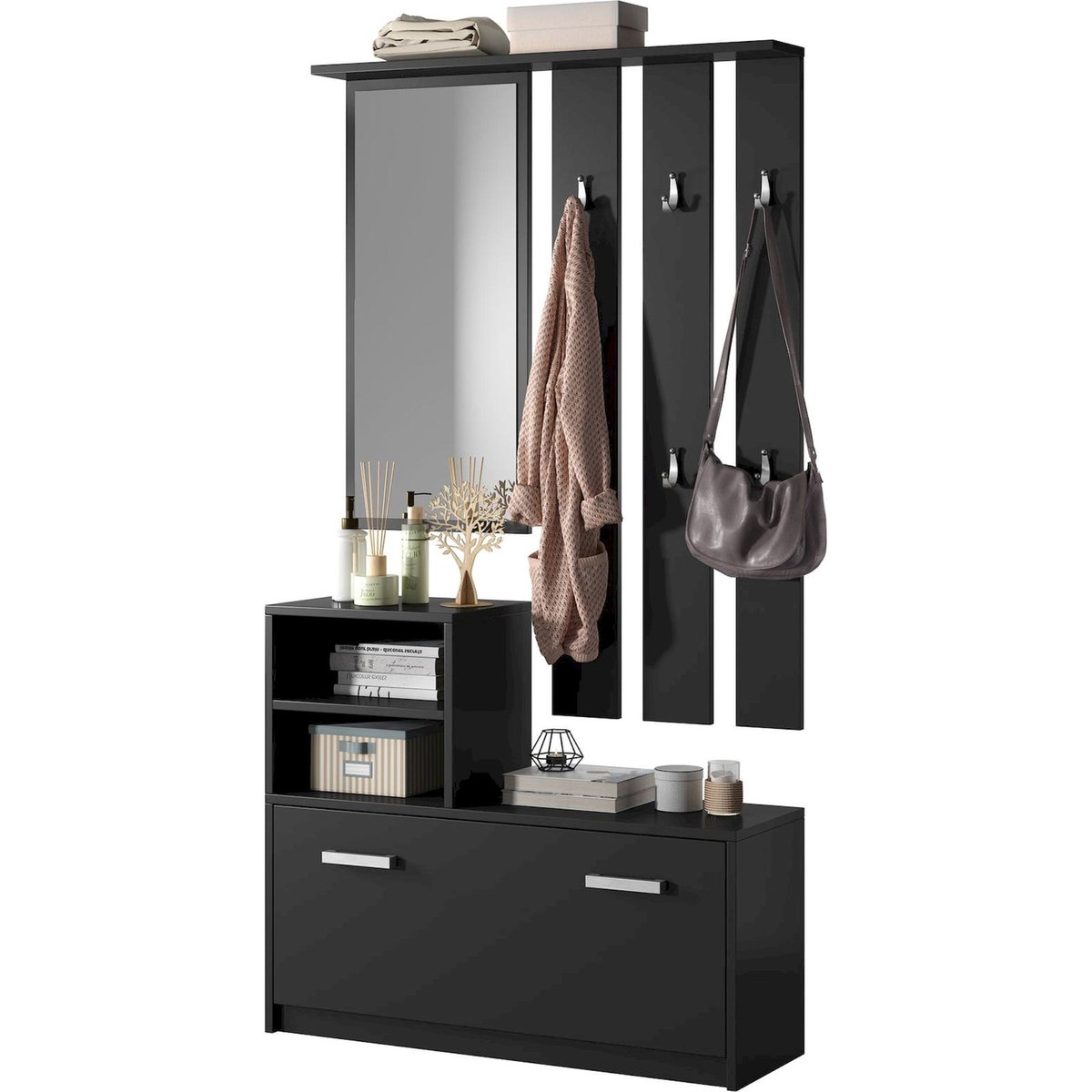 Vestiaire d'entrée avec miroir collection YESFIR noir, RECOLLECTION