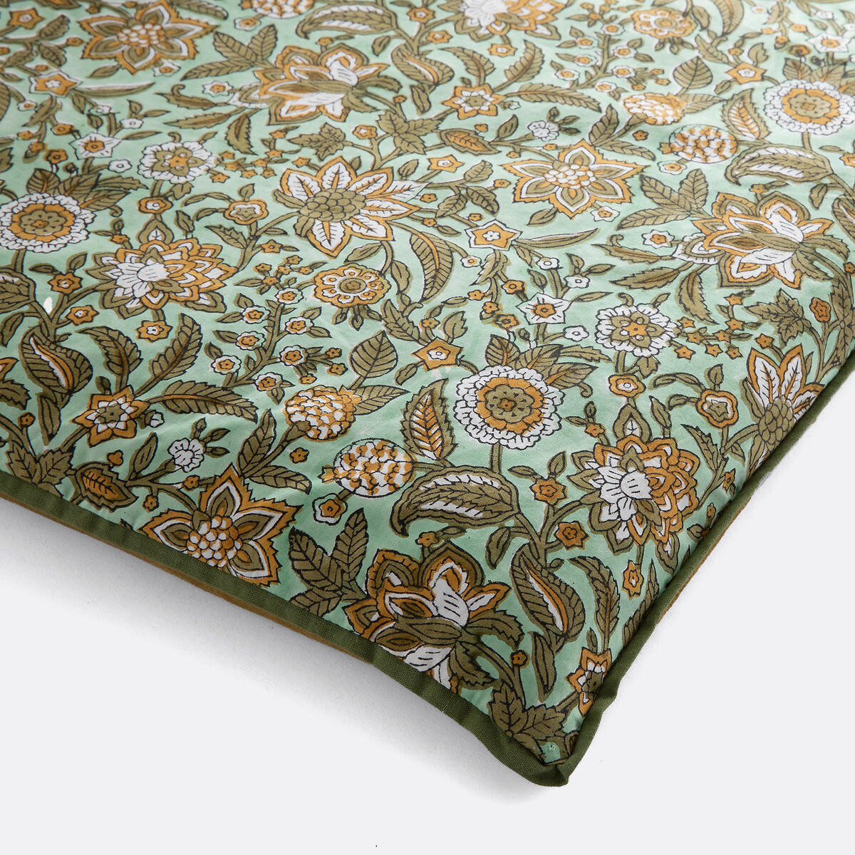 Matelas d'assise en coton imprimé block-print, SHANDIRA céladon/bronze, LA REDOUTE INTERIEURS