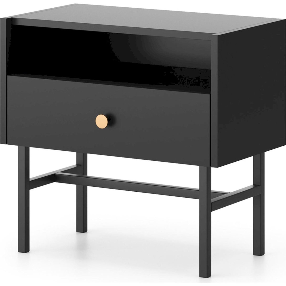 Table de chevet DIVENOS avec tiroir noir, RECOLLECTION