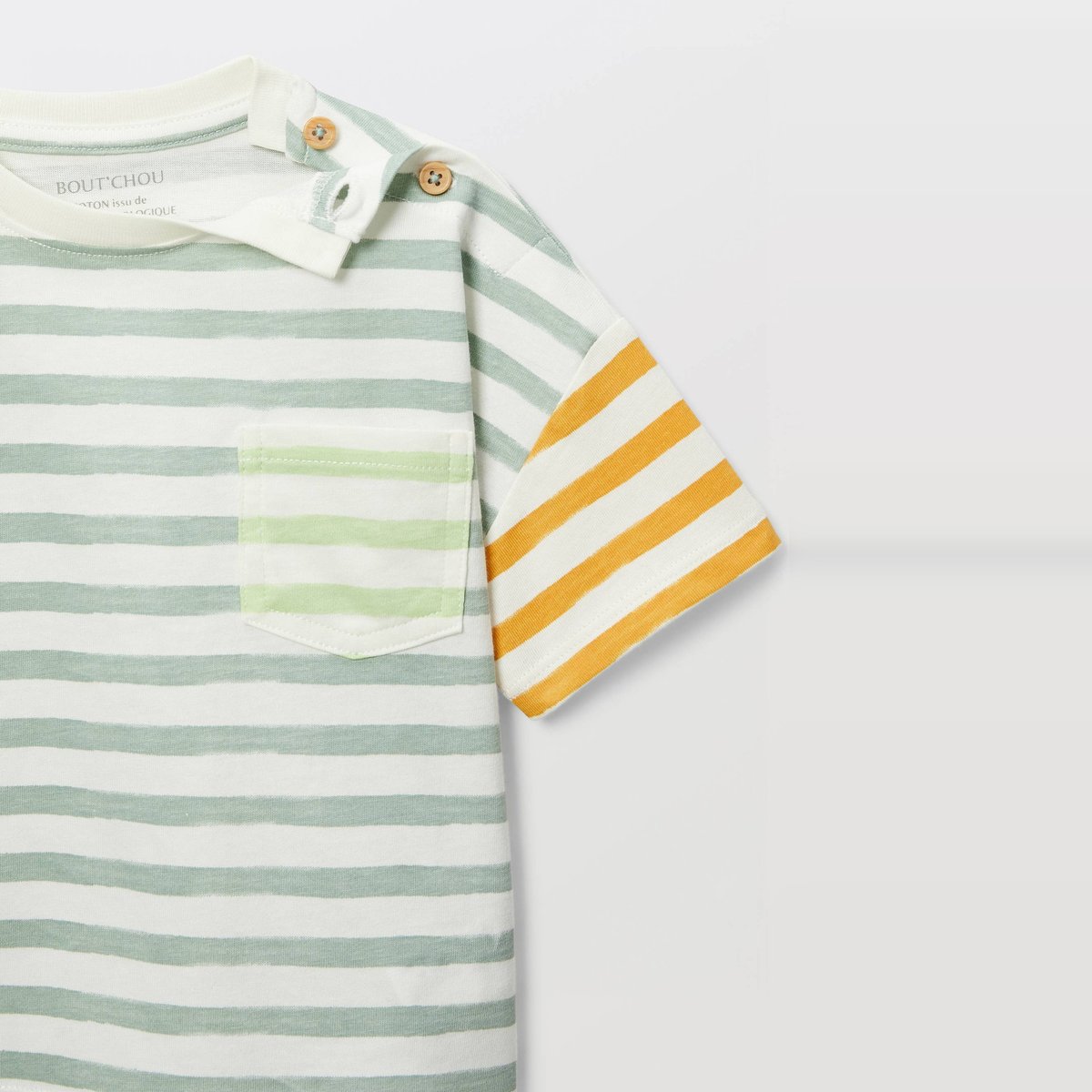 T-shirt manches courtes rayé en coton BIO GOTS petiole, BOUT'CHOU