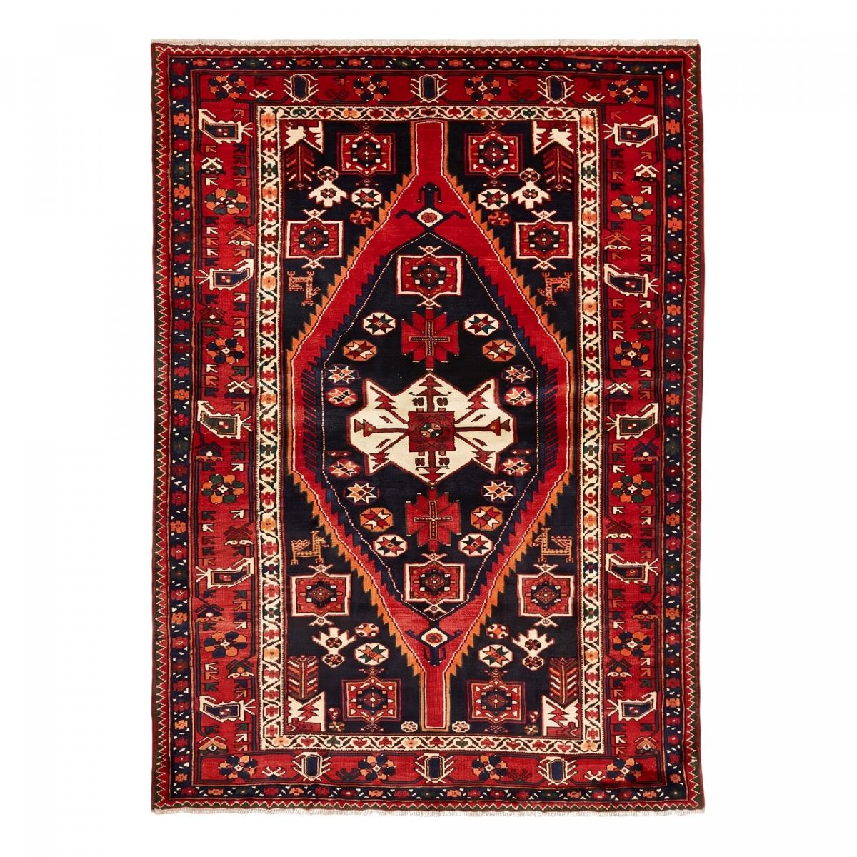 Tapis d'orient au motif oriental, noué à la main en laine, HAMADAN 8 rouge, beige, noir, UN AMOUR DE TAPIS