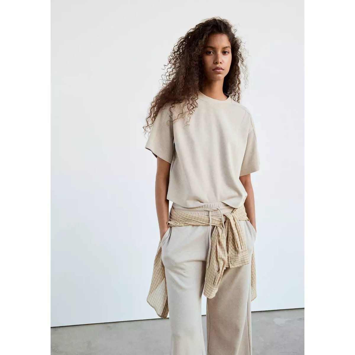 Pantalon droit maille fine écru, MANGO