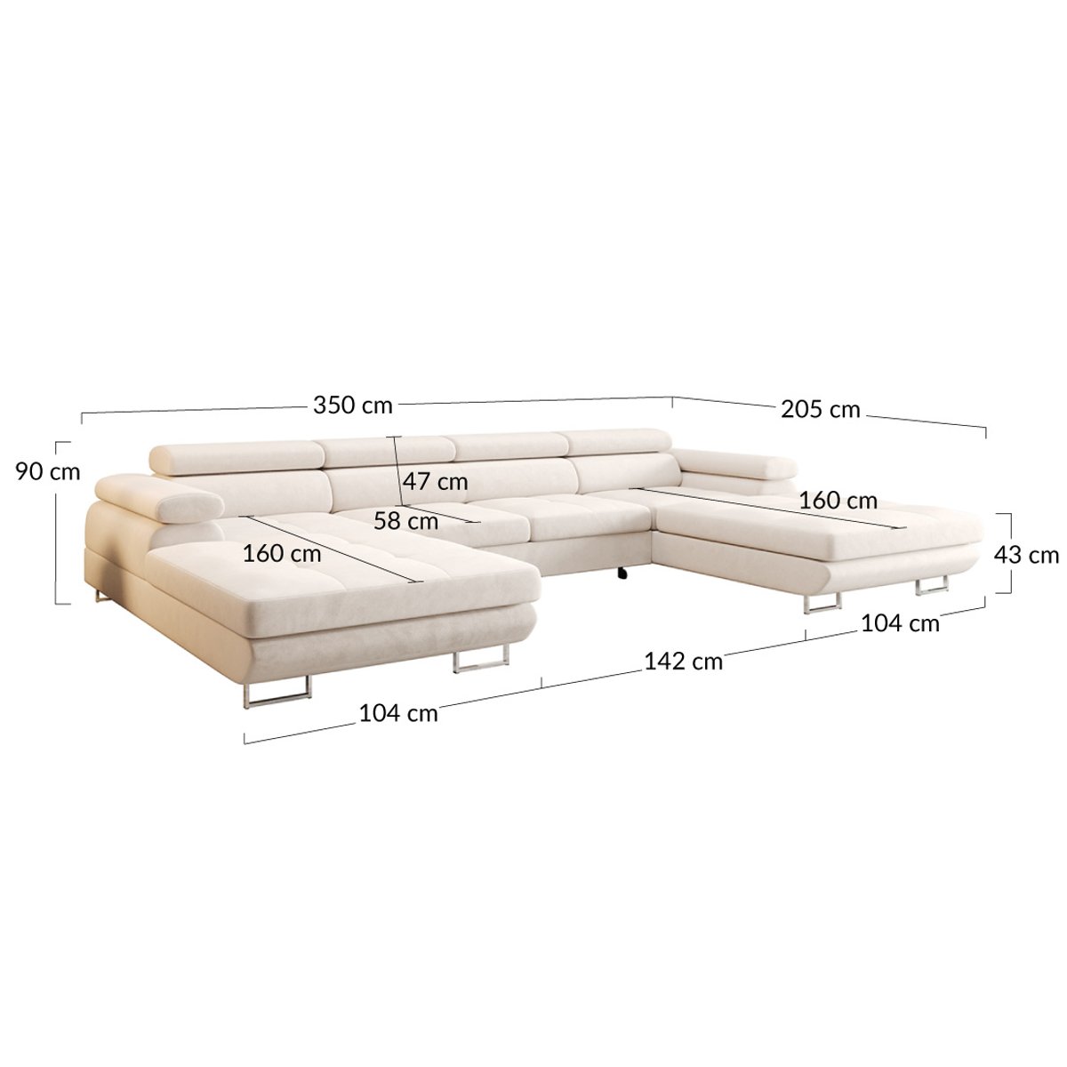 Canapé Panoramique Convertible 7 places - AYDEN noir, BEST MOBILIER
