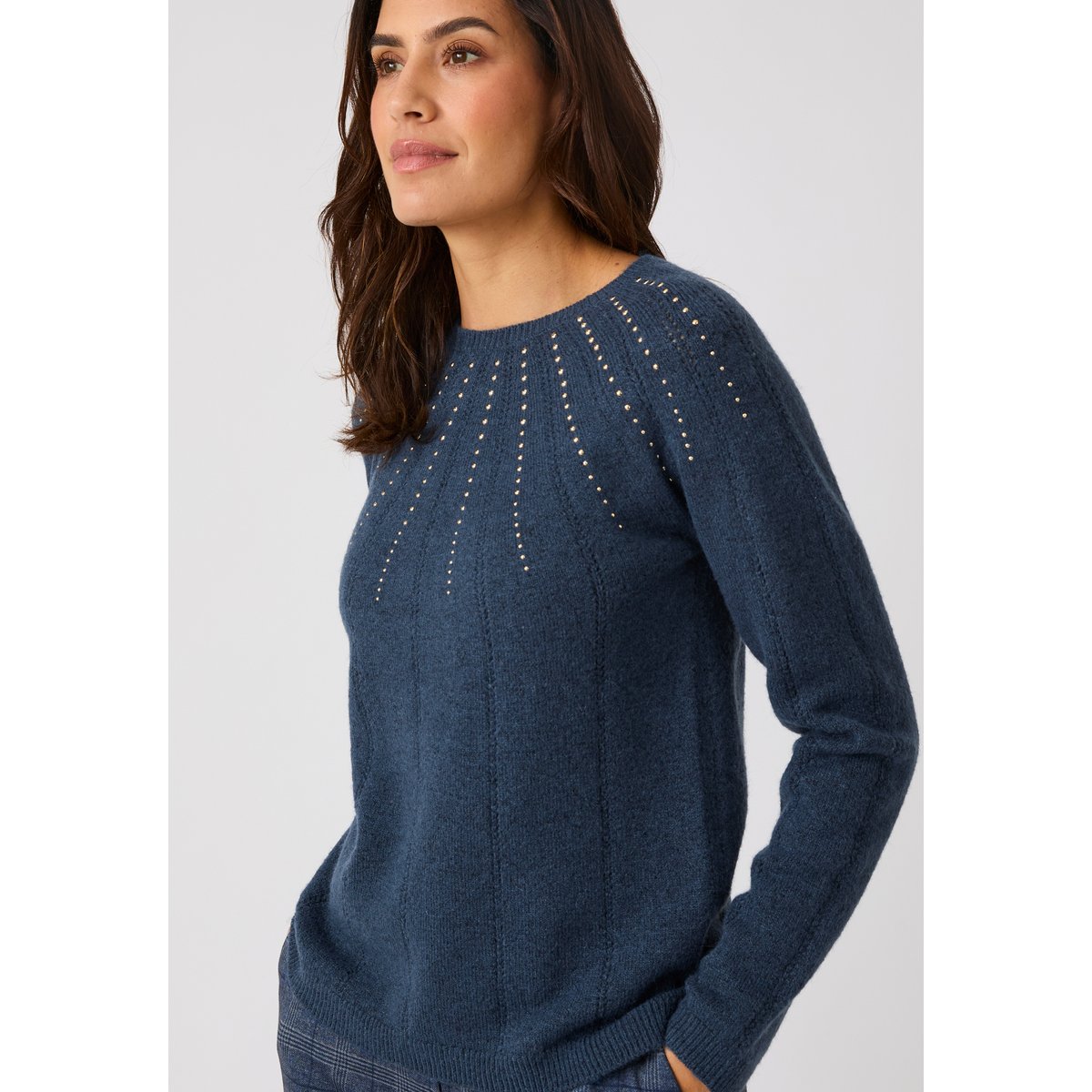Pull maille ajourée et strass Thermolactyl bleu marine, DAMART