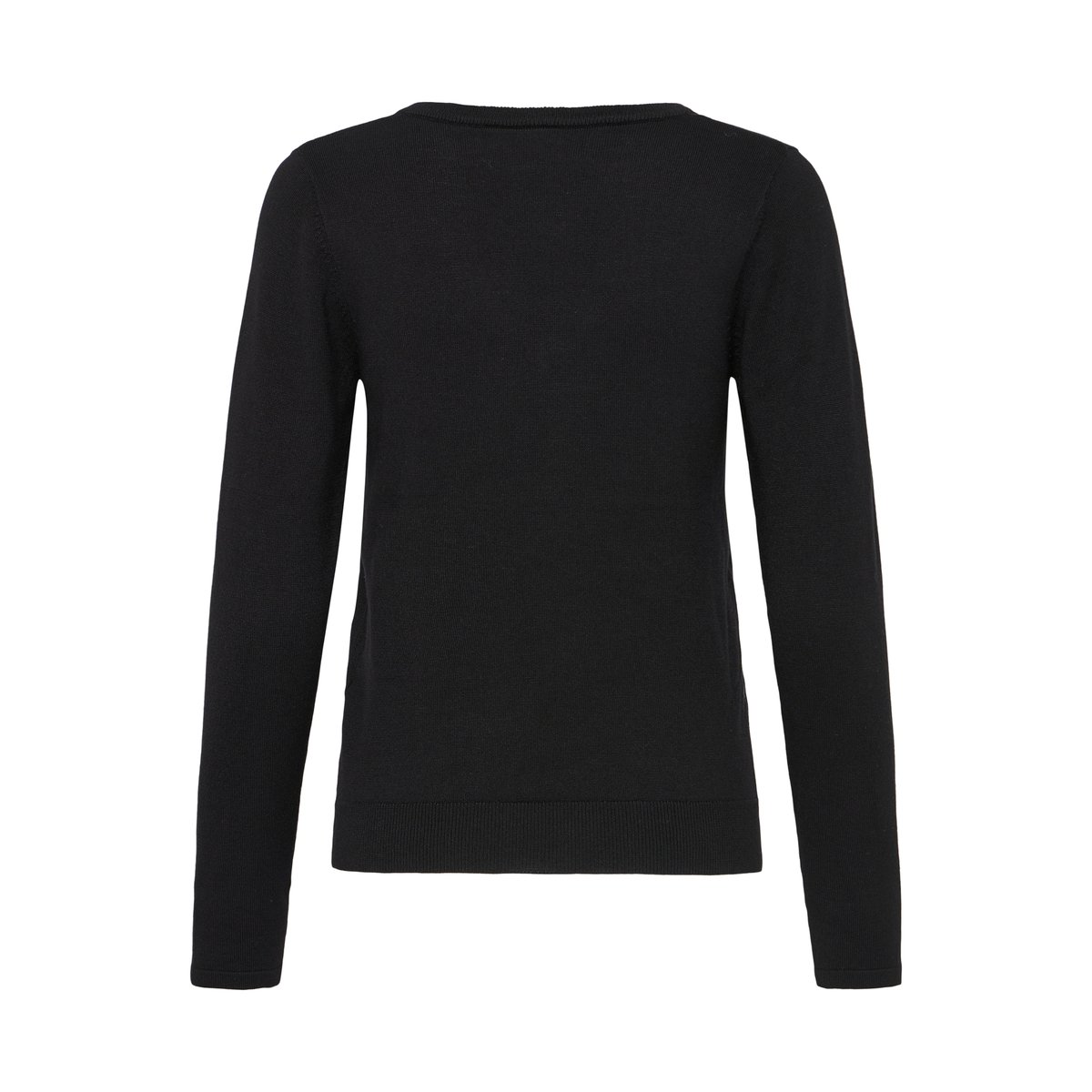 Pull en maille manches longues, col V, coupe droite noir black, ICHI