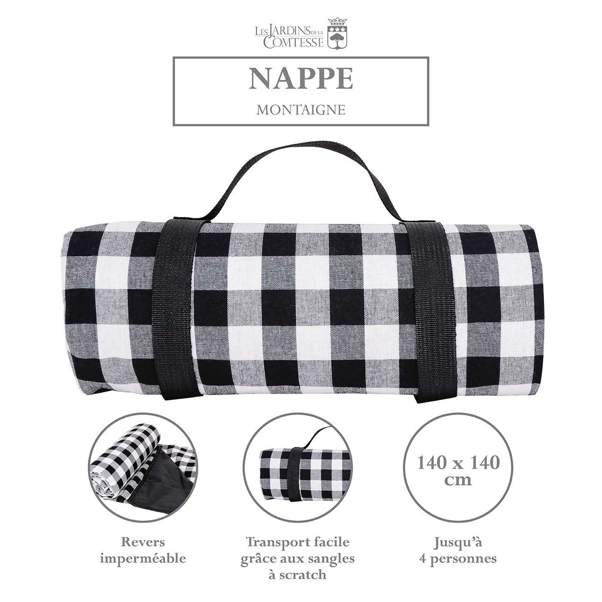 Nappe pique-nique à revers imperméable couleur unique, LES JARDINS DE LA COMTESSE