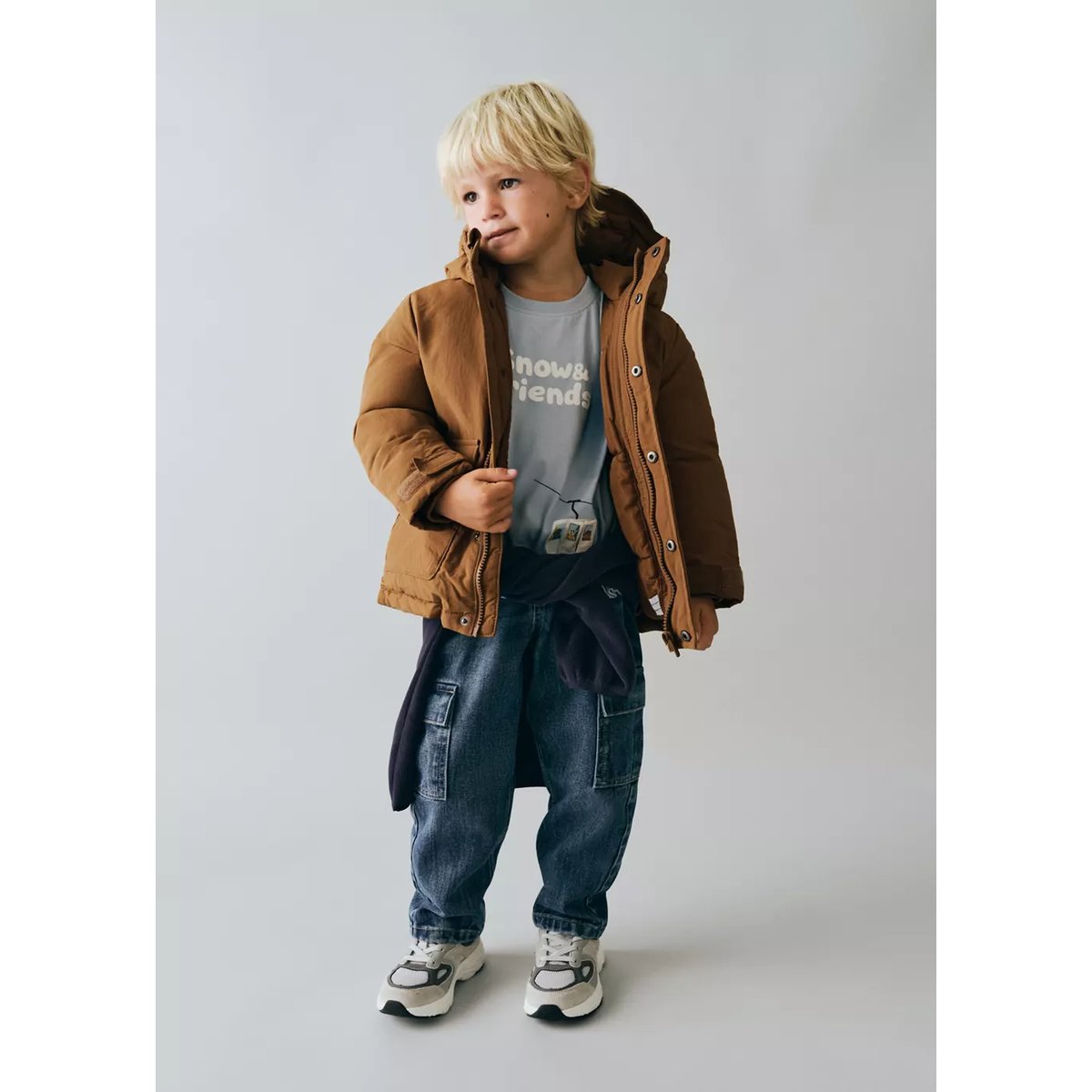 Anorak matelassé à capuche rouge-orangé, MANGO BABY