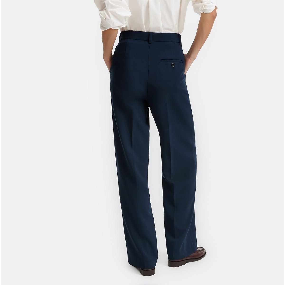 Pantalon large en polyviscose stretch bleu marine, LA REDOUTE COLLECTIONS