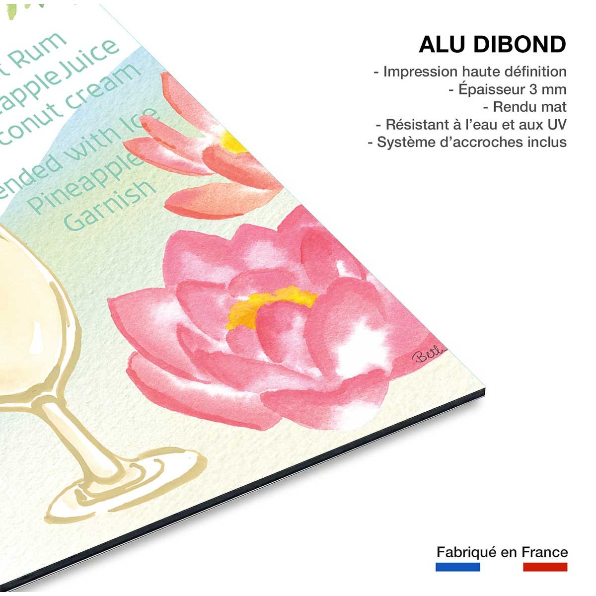 Tableau Pina colada en aquarelle tableau alu dibond, HEXOA