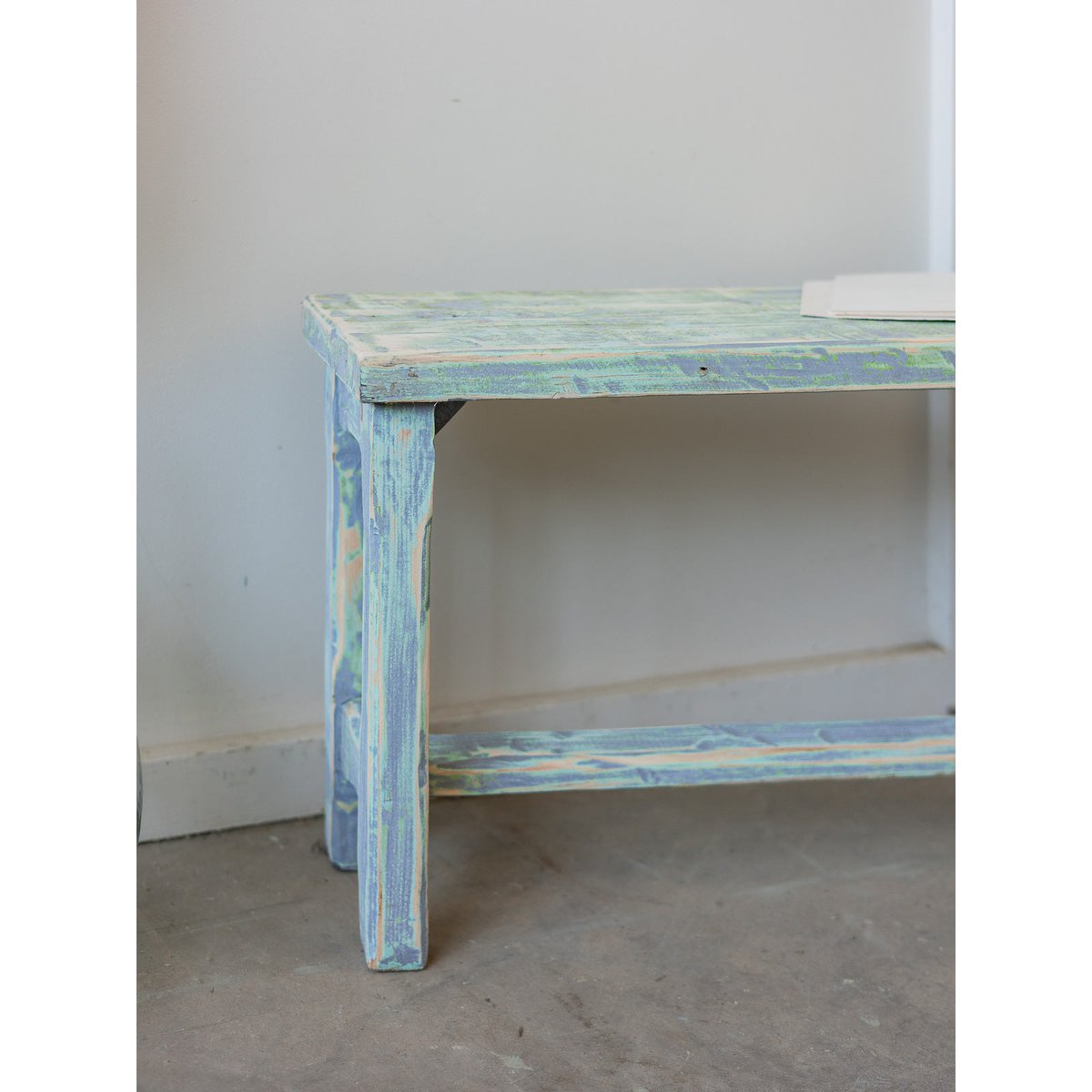 Banc de ferme patiné Antoine N°516 - Bon état vert d'eau, DEBONGOUT