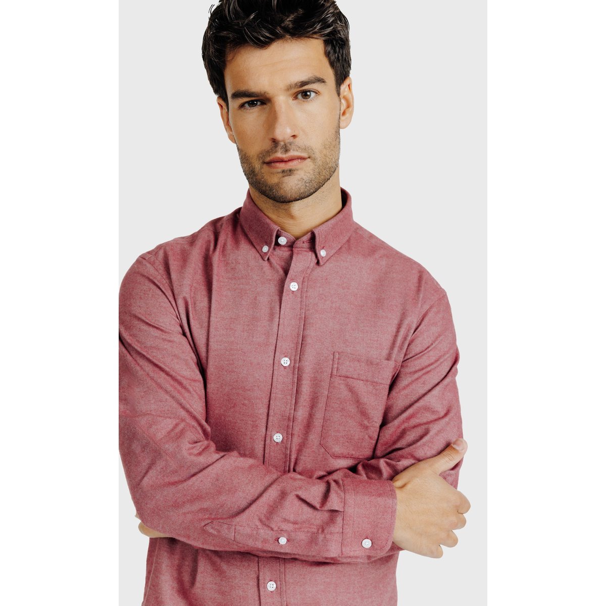 Chemise Regular fit en flanelle de coton uni bordeaux, ACROSS