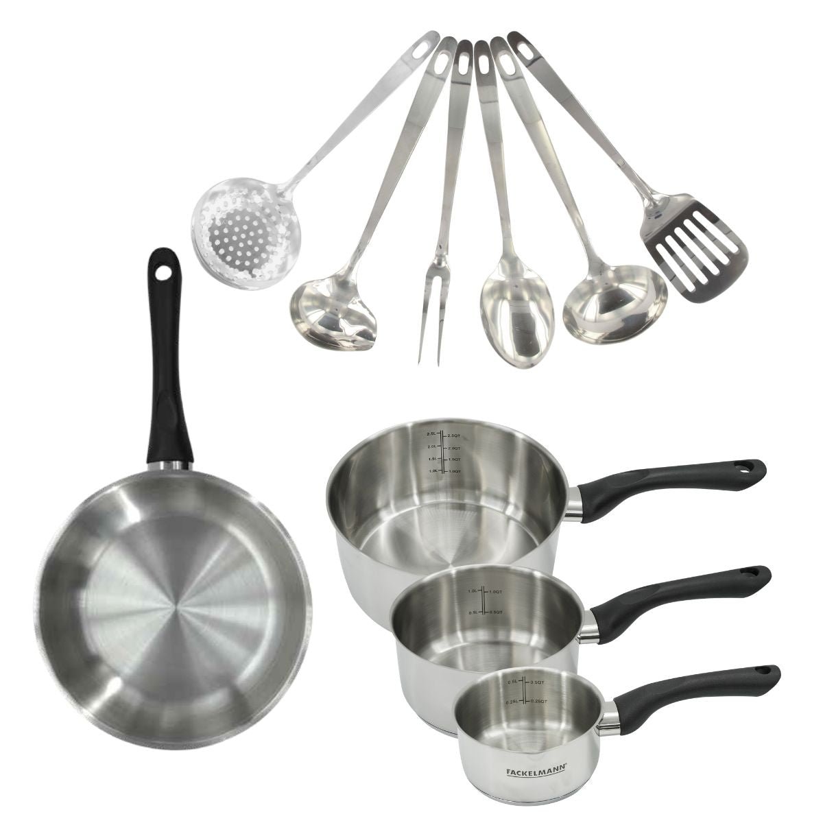 Batterie de cuisine 1 poêle 24cm + 3 casseroles 6cm GENEVA inox|noir, FACKELMANN