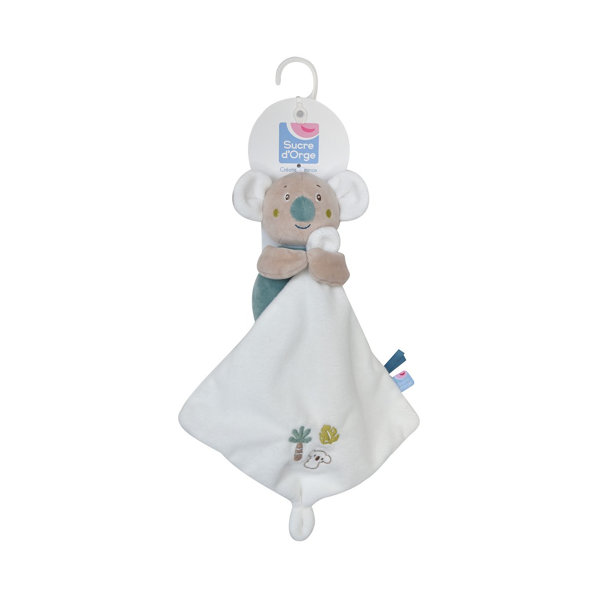 Doudou mouchoir xl koala racim velours doux vert, SUCRE D'ORGE