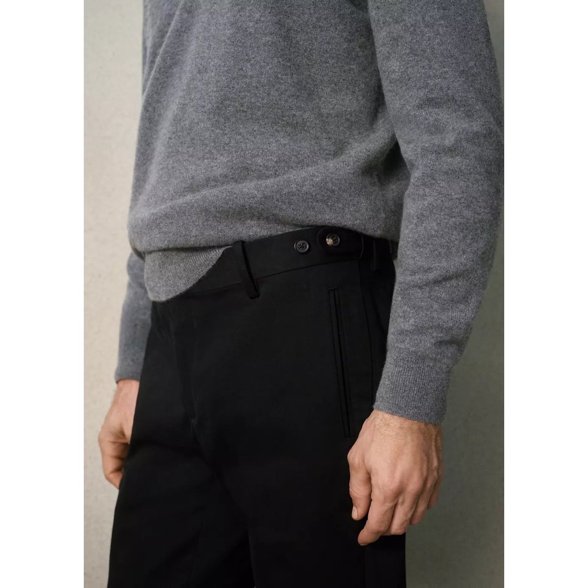 Pantalon slim fit en coton à taille ajustable noir, MANGO MAN