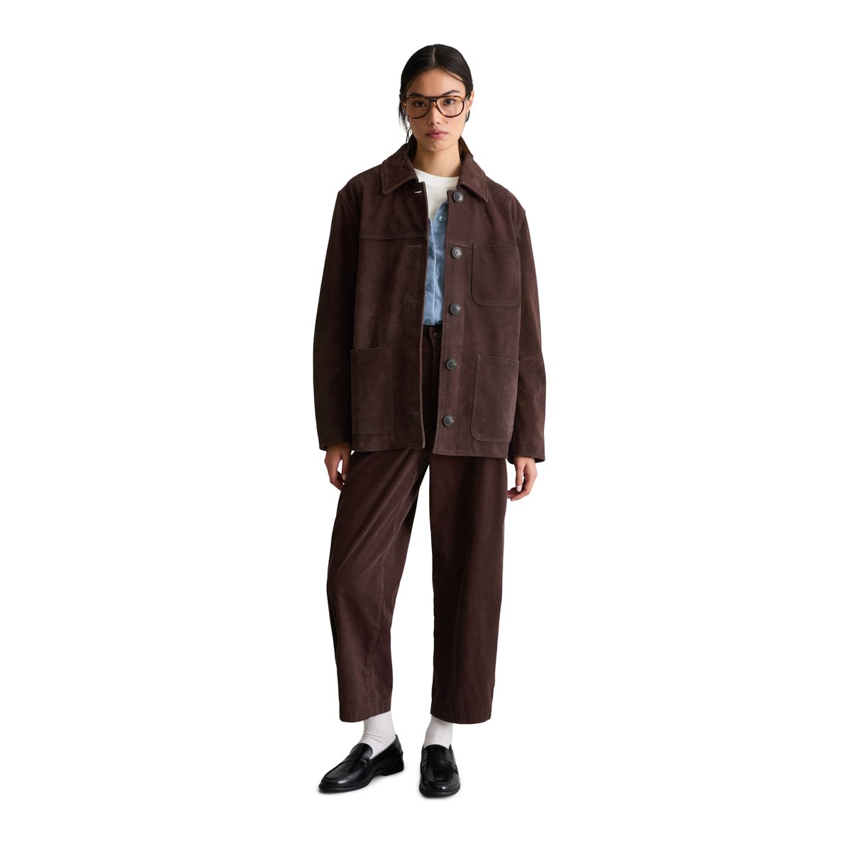 Veste en cuir style barn , coupe classique en cuir de vachette refendu de haute qualité marron foncé, MARC O’POLO DENIM