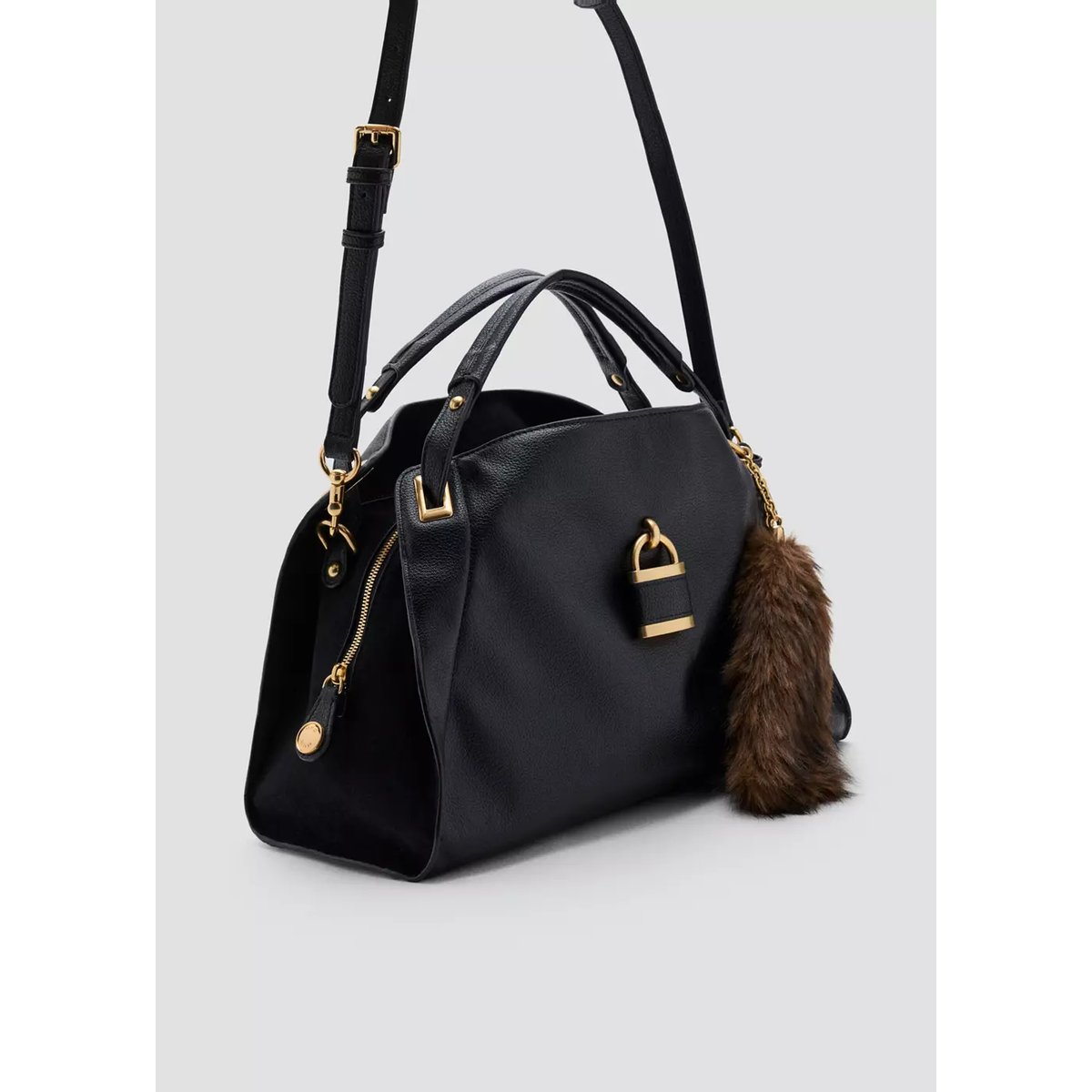 Sac cabas avec détail cadenas noir, MANGO