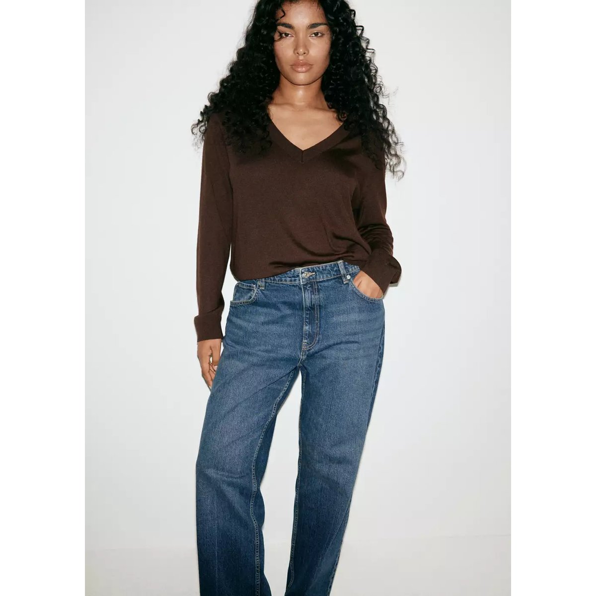 Jean slim taille haute bleu foncé, MANGO