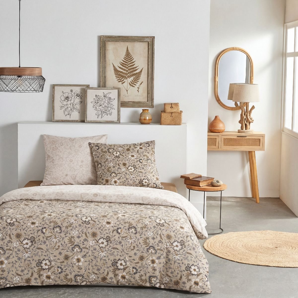 Parure de lit 2 personnes imprimé SUNSHINE ZELIE beige, TODAY