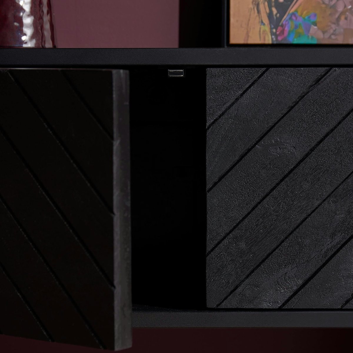 Meuble TV noir suspendu en bois avec rangement 280 cm ALVERA noir, PIER IMPORT