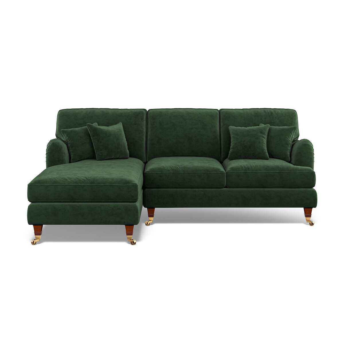 Emeline Velvet Corner Chaise Sofa with Castor Legs (Left Facing) emerald, ÉDITÉ