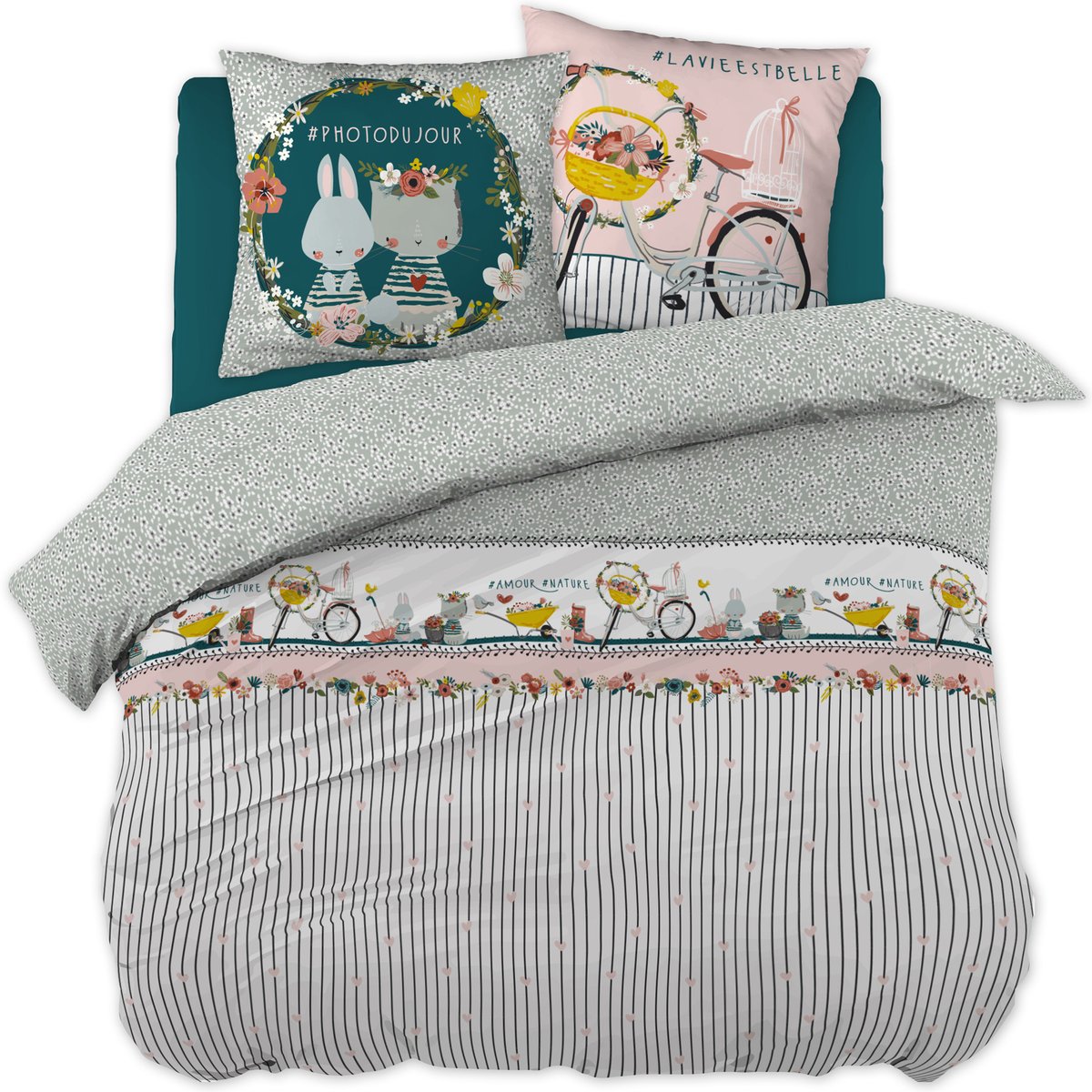 Parure Housse de couette Joli Lapin vert, EDEN