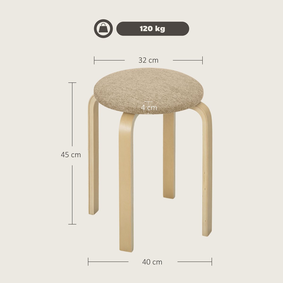 Tabouret Bois Kaki kaki, effet bois naturel, HOMCOM
