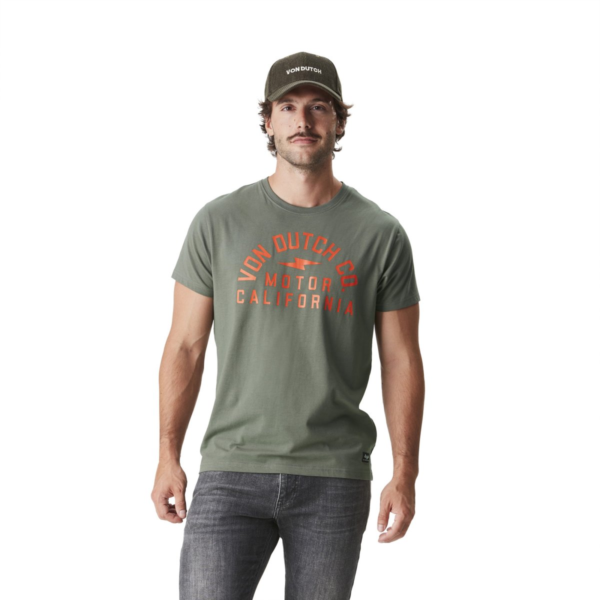 Tee Shirt coton AKI kaki/orange, VON DUTCH