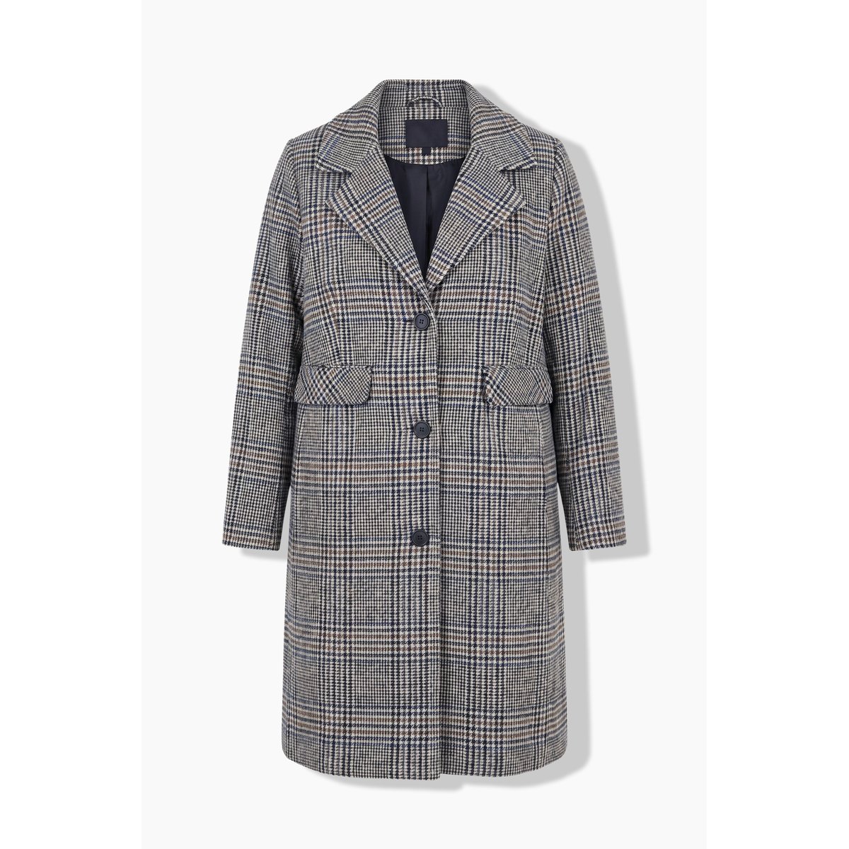 Manteau à carreaux aspect laine blanc cassé, ULLA POPKEN